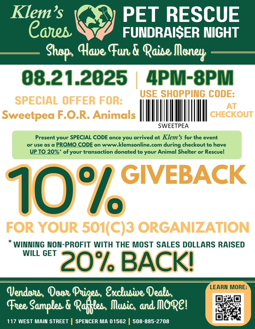 Klems Cares Pet Rescue Fundraise Night Flyer